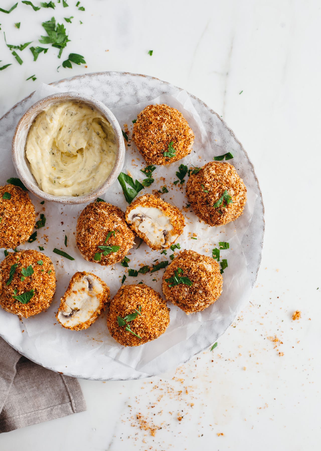 Vegan Baked Breaded Garlic Mushrooms