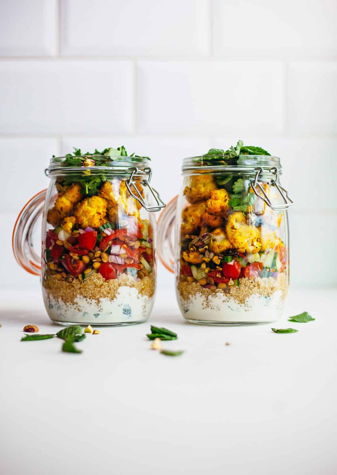 Vegan Curry Cauliflower Mason Jar Meal Prep Recipe