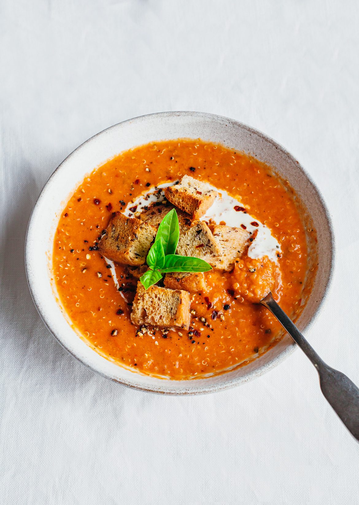 Roasted Tomato Quinoa Basil Soup Vegan Recipe