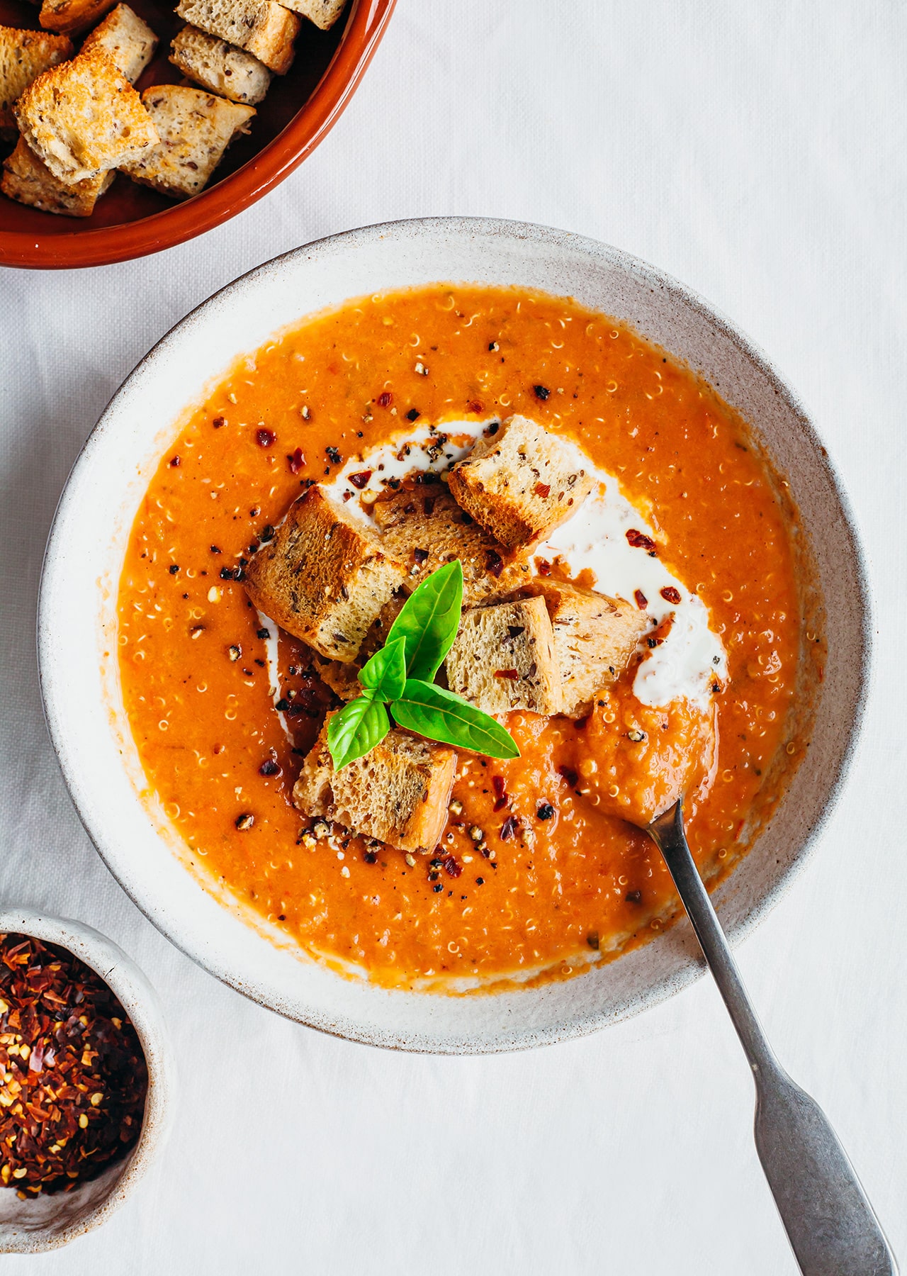 Roasted Tomato Quinoa Basil Soup Vegan Recipe