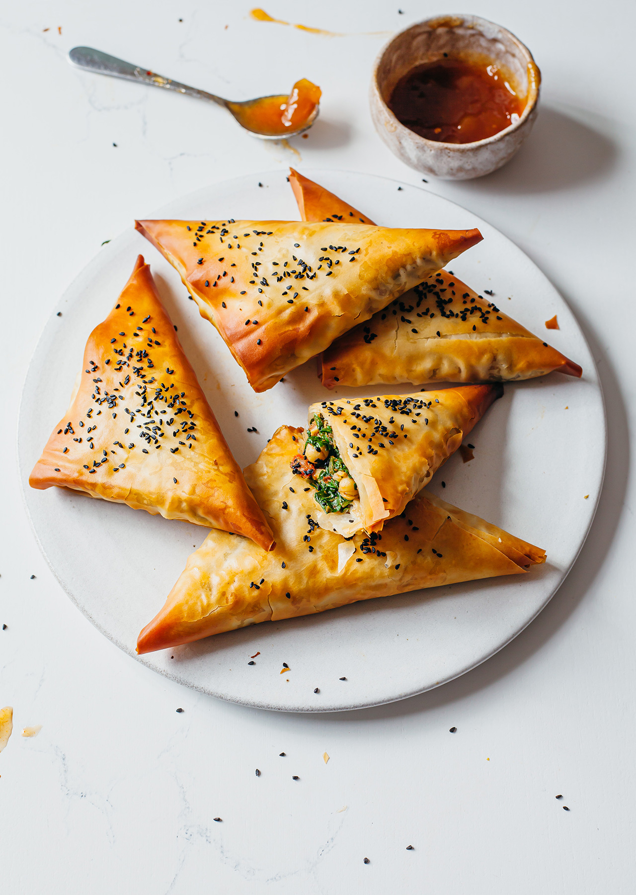 Vegan Chana Saag Samosas Spinach Chickpea Filo Recipe