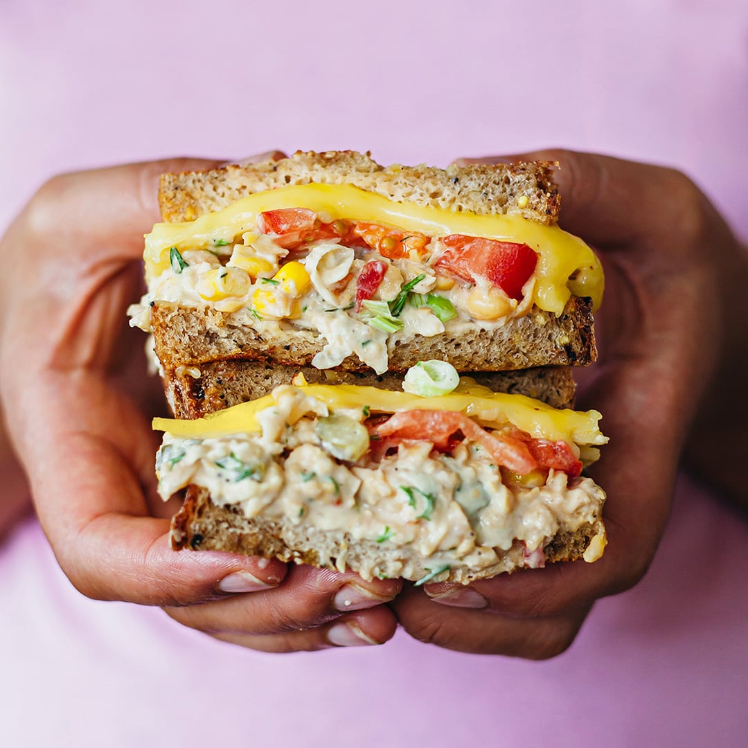 Vegan Chickpea Tuna Cheese Melt Sandwich Recipe - So Vegan