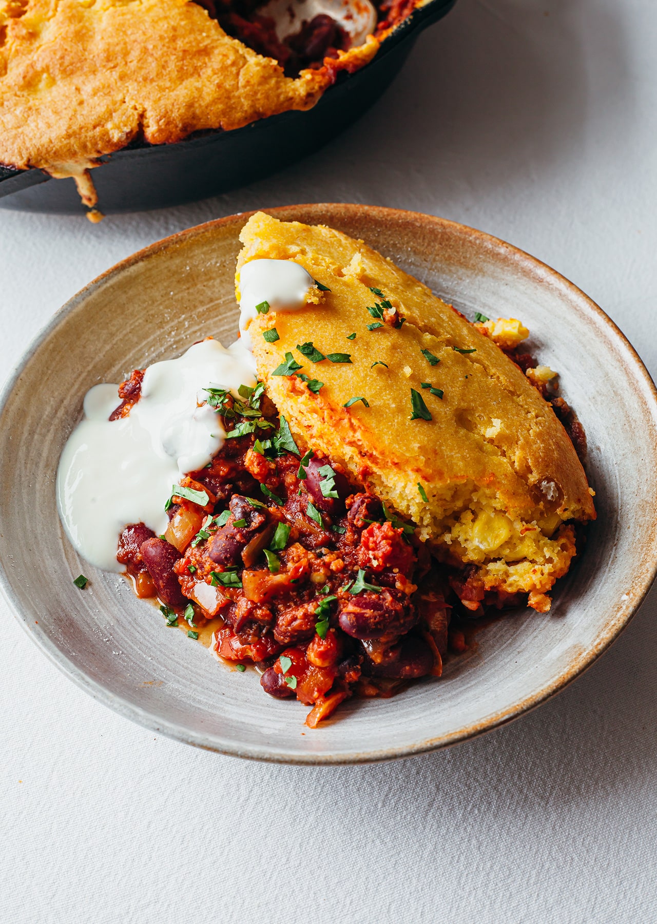 Vegan One-Pan Chilli Cornbread Recipe