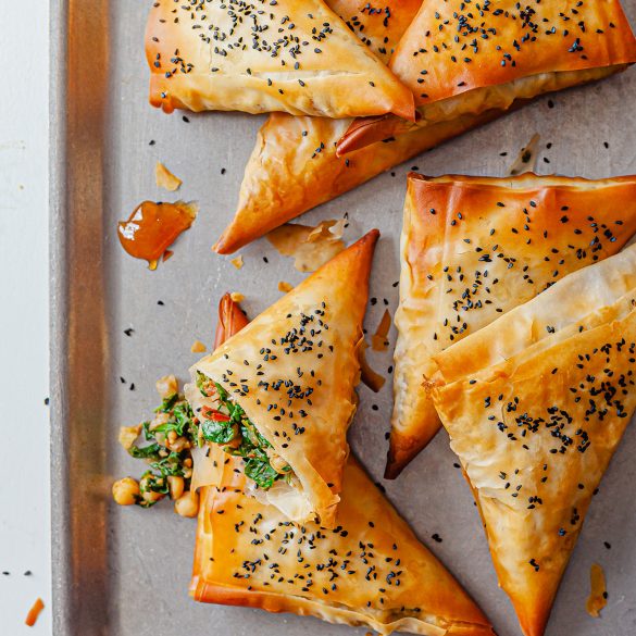 Vegan Chana Saag Samosas Spinach Chickpea Filo Recipe