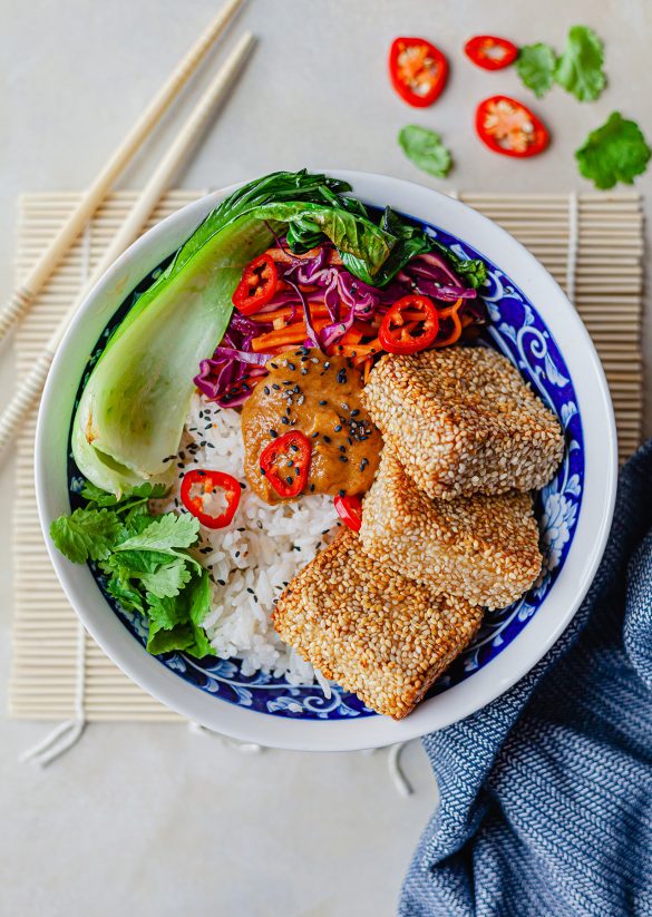 Sesame Crusted Satay Tofu Recipe Bowl