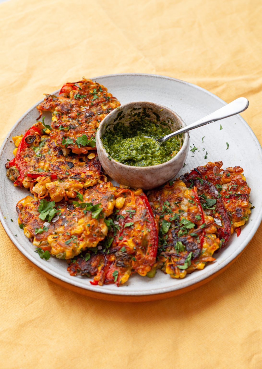 Sweetcorn Fritters With Chermoula Dip - SO VEGAN