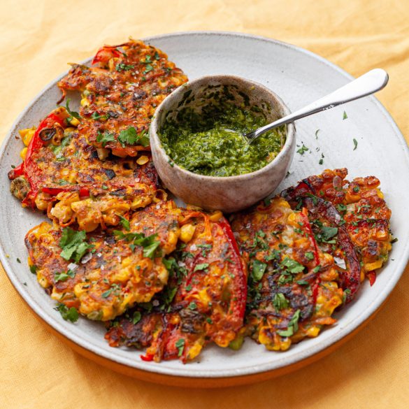 Sweetcorn Fritters With Chermoula Dip - SO VEGAN