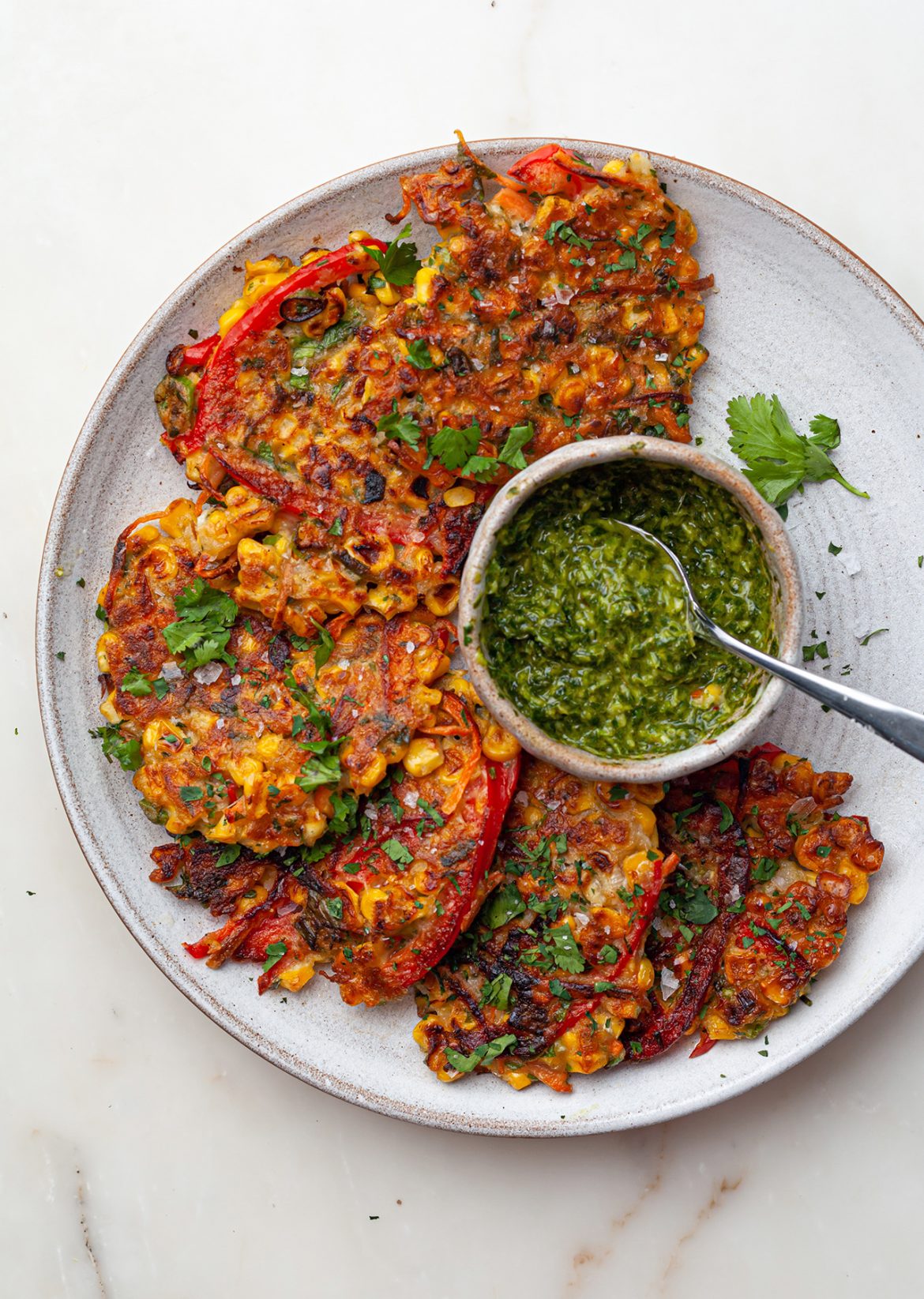 Sweetcorn Fritters With Chermoula Dip - SO VEGAN