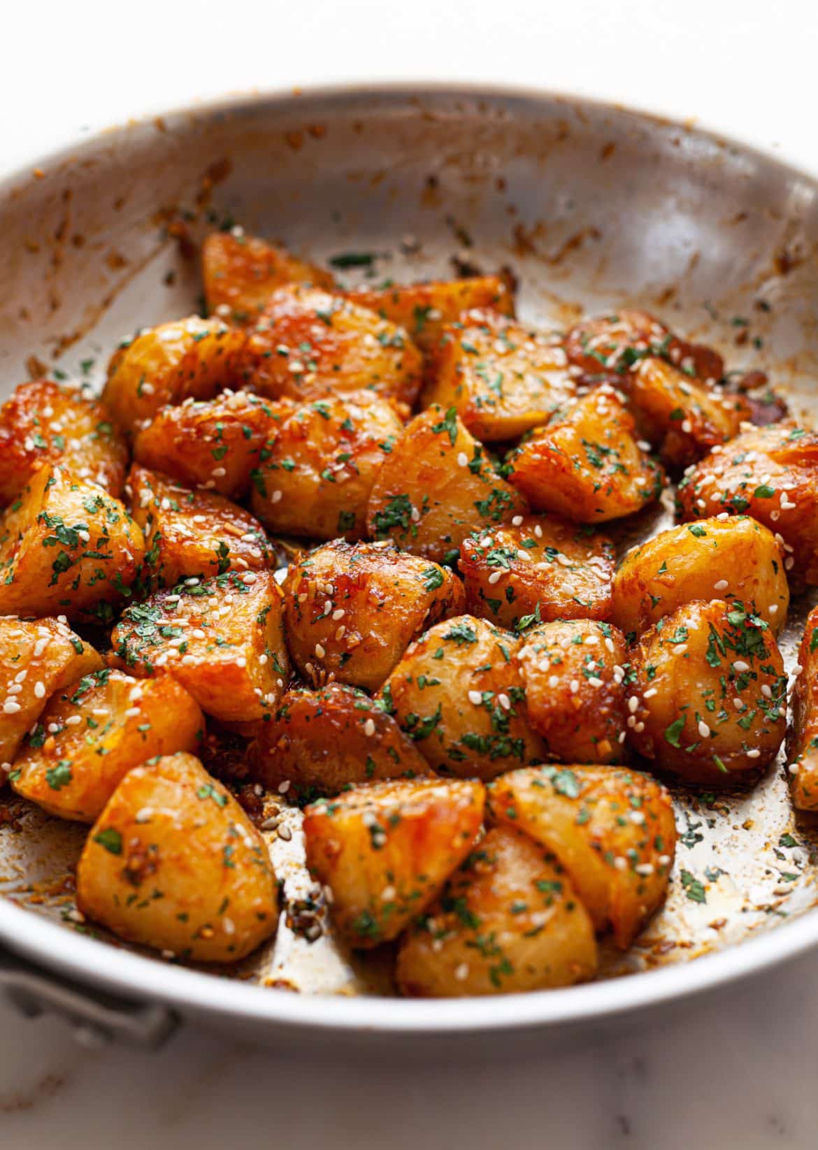 Sriracha Glazed Roast Potatoes SO VEGAN