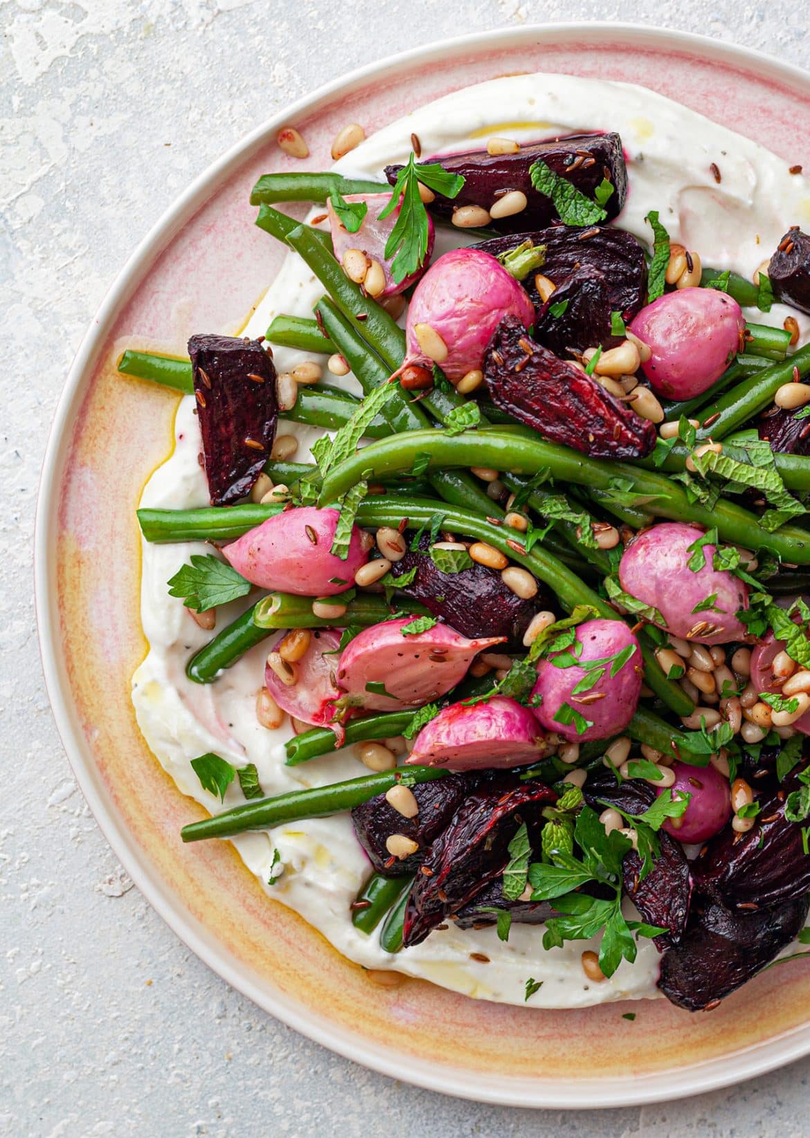 whipped feta beetroot green beans