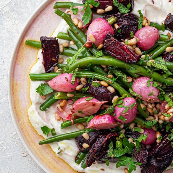 whipped feta beetroot green beans