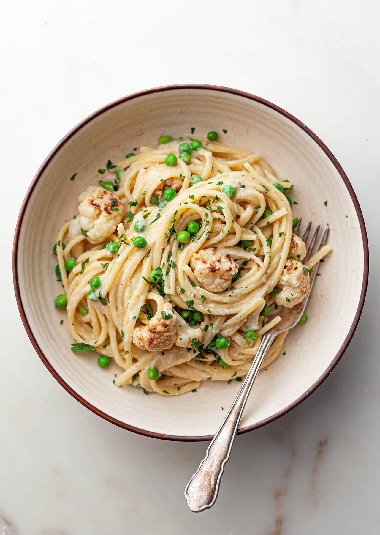 Garlic Miso Pasta with Roasted Cauliflower - Vegan with Gluten