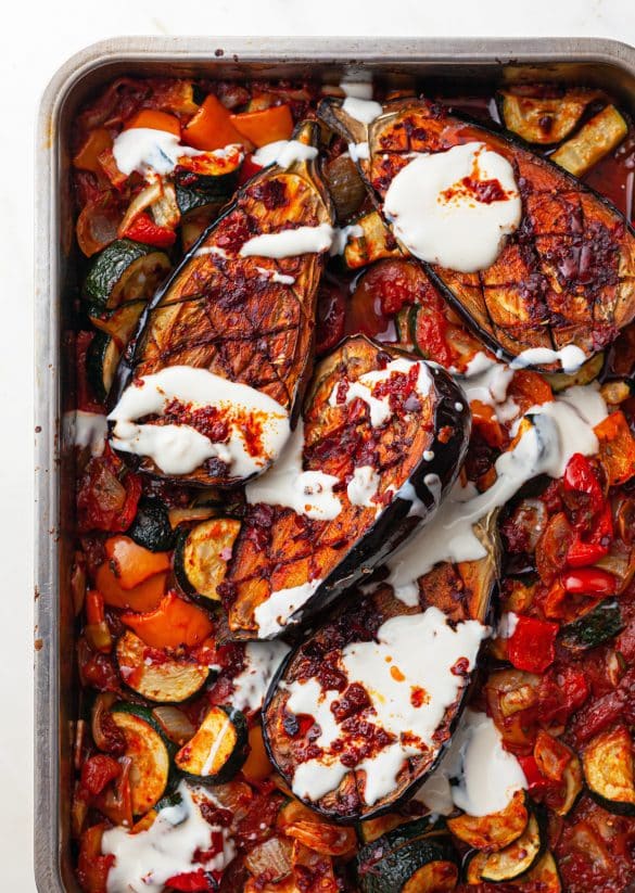 Harissa Aubergine + Piso Traybake