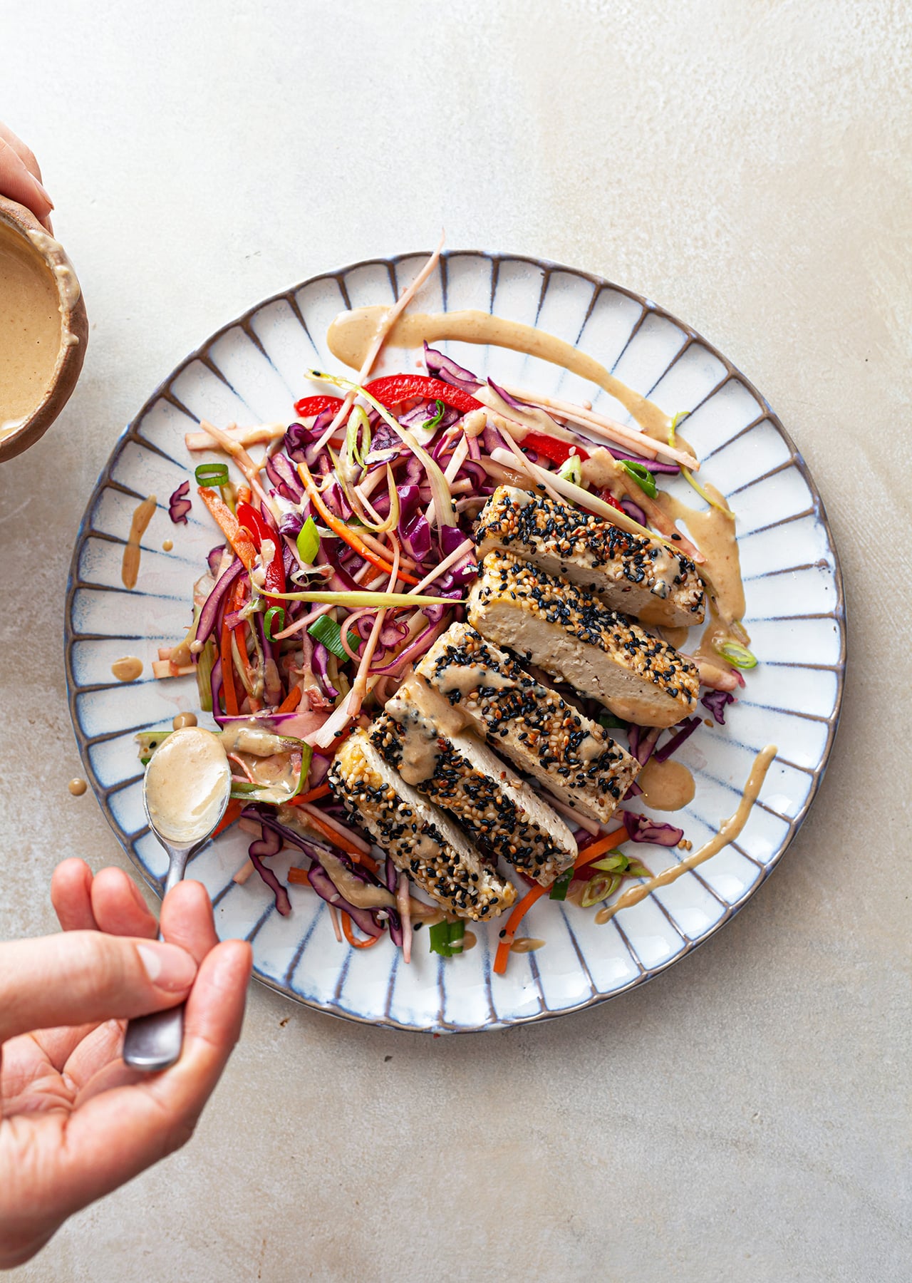 Sesame Crusted Tofu + Ginger Slaw Vegan Recipe