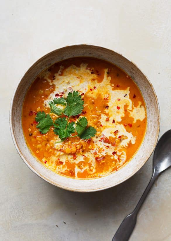 Vegan One Pot Lentil + Coconut Curry Soup Recipe