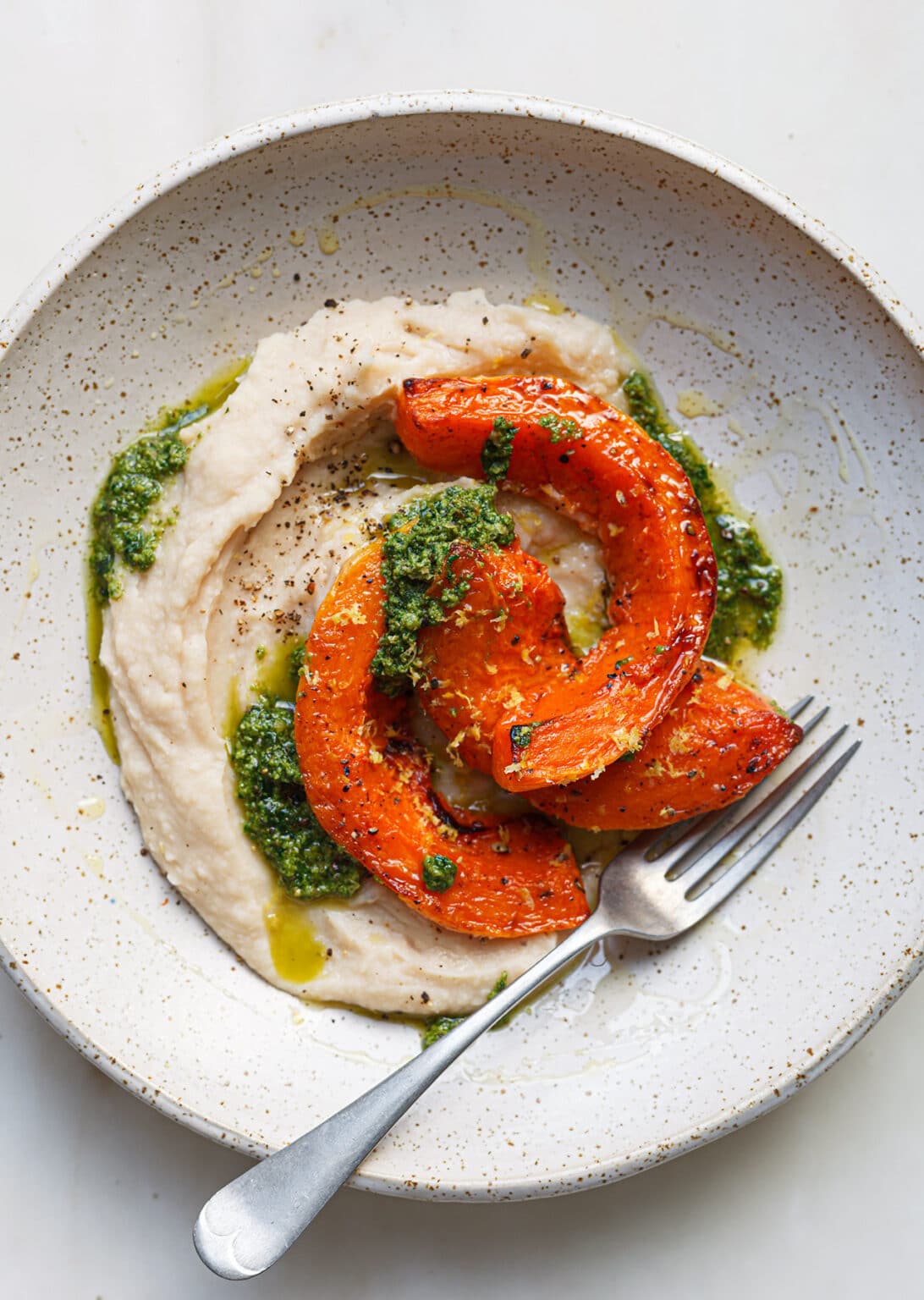 Roasted Squash With Butter Bean Mash + Sage Pesto SO VEGAN