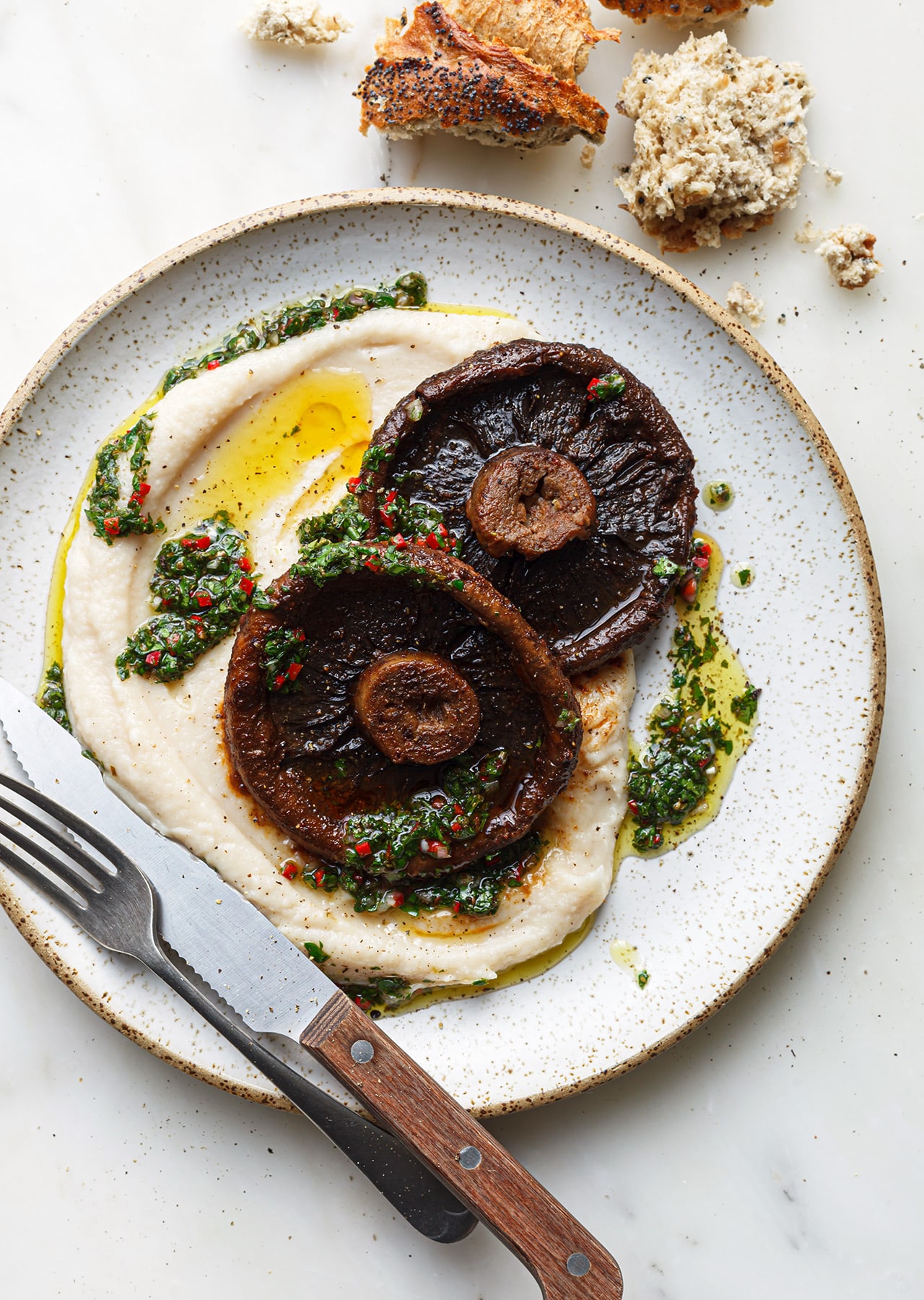 Miso Mushroom Steaks Butter Bean Mash Chimichurri Vegan Recipe