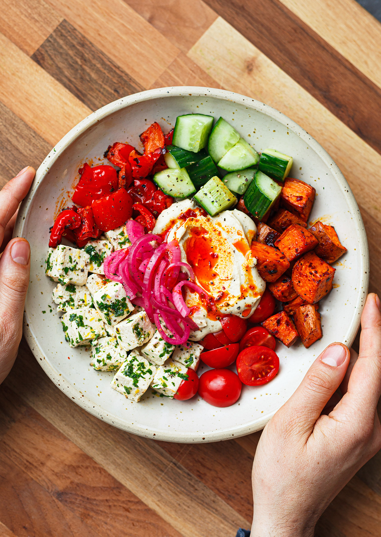 Plant Based Tofu Feta Hummus Bowl Vegan Recipe