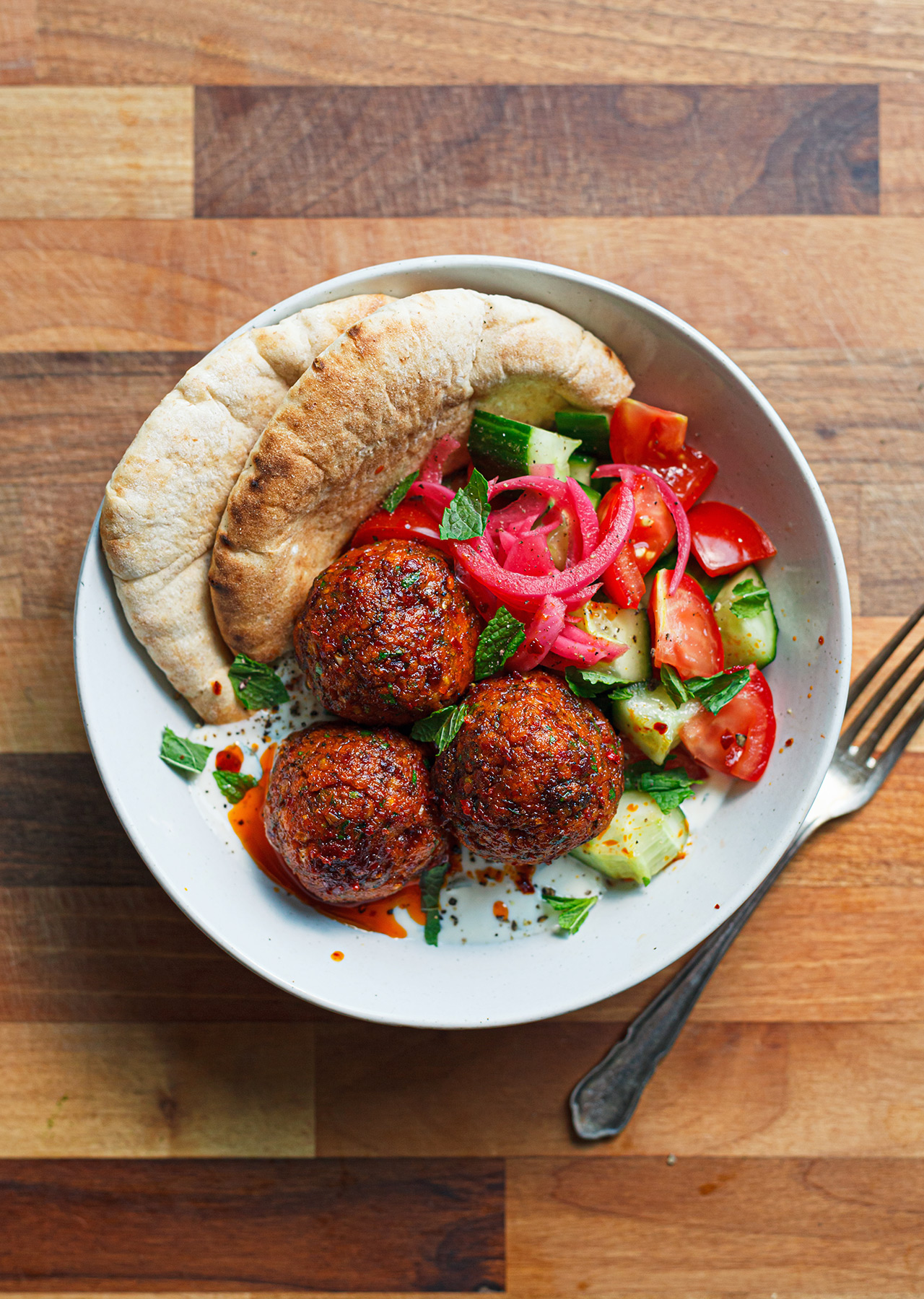 Plant Based Vegan Harissa Lentil Meatballs Bowl Salad Yoghurt Recipe