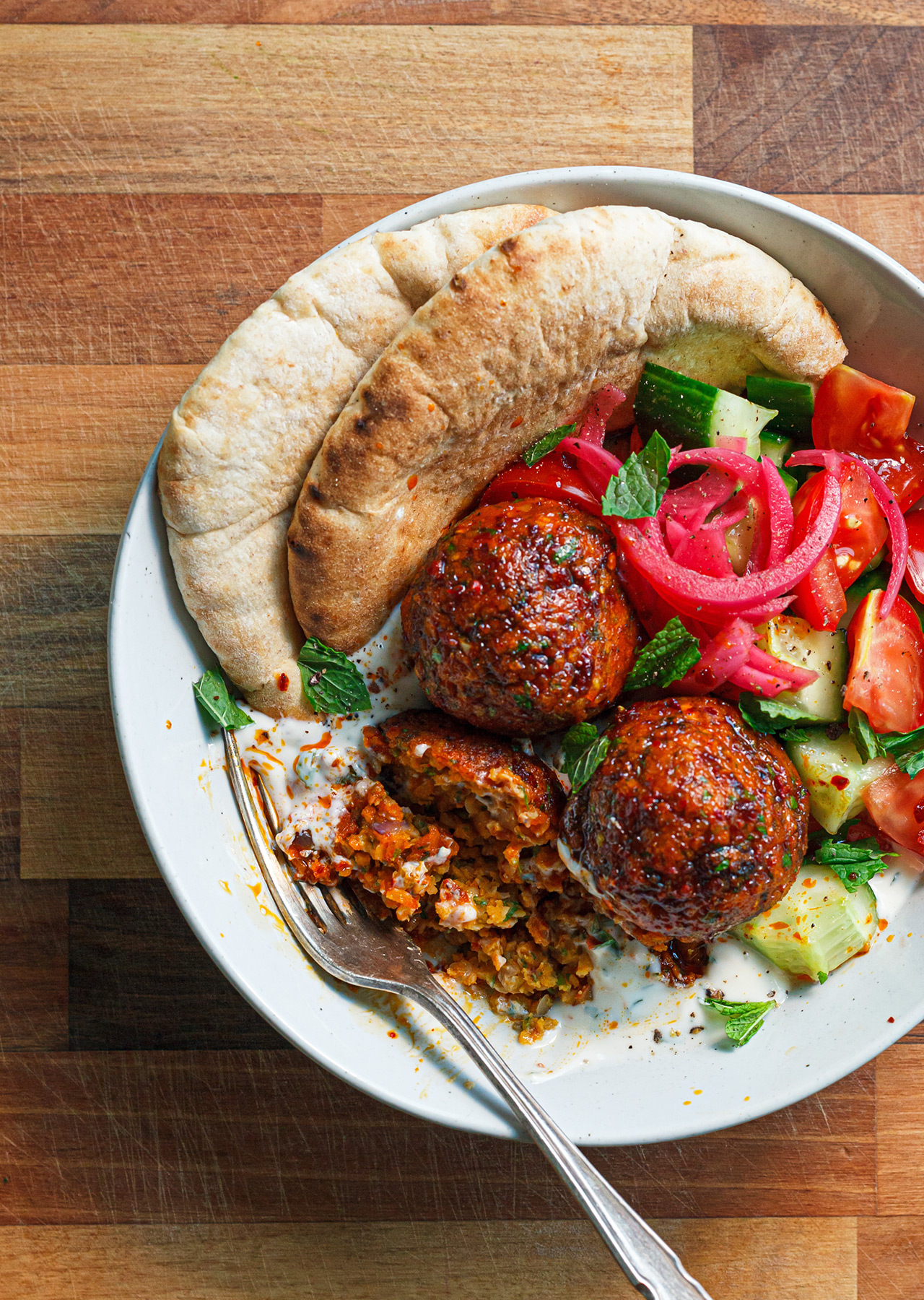 Plant Based Vegan Harissa Lentil Meatballs Bowl Salad Yoghurt Recipe