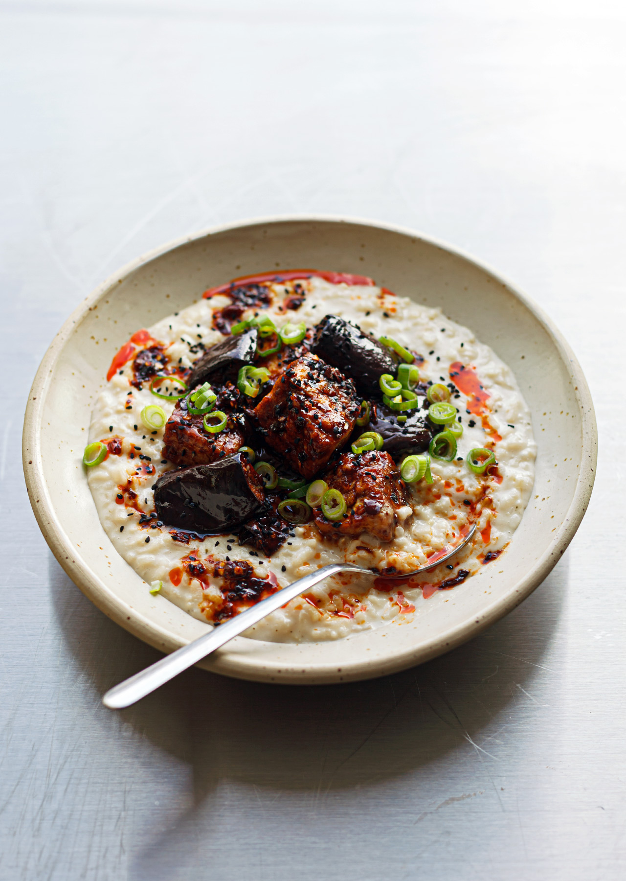 Plant Based Vegan Coconut Risotto With Crispy Chilli Tofu Aubergine Recipe