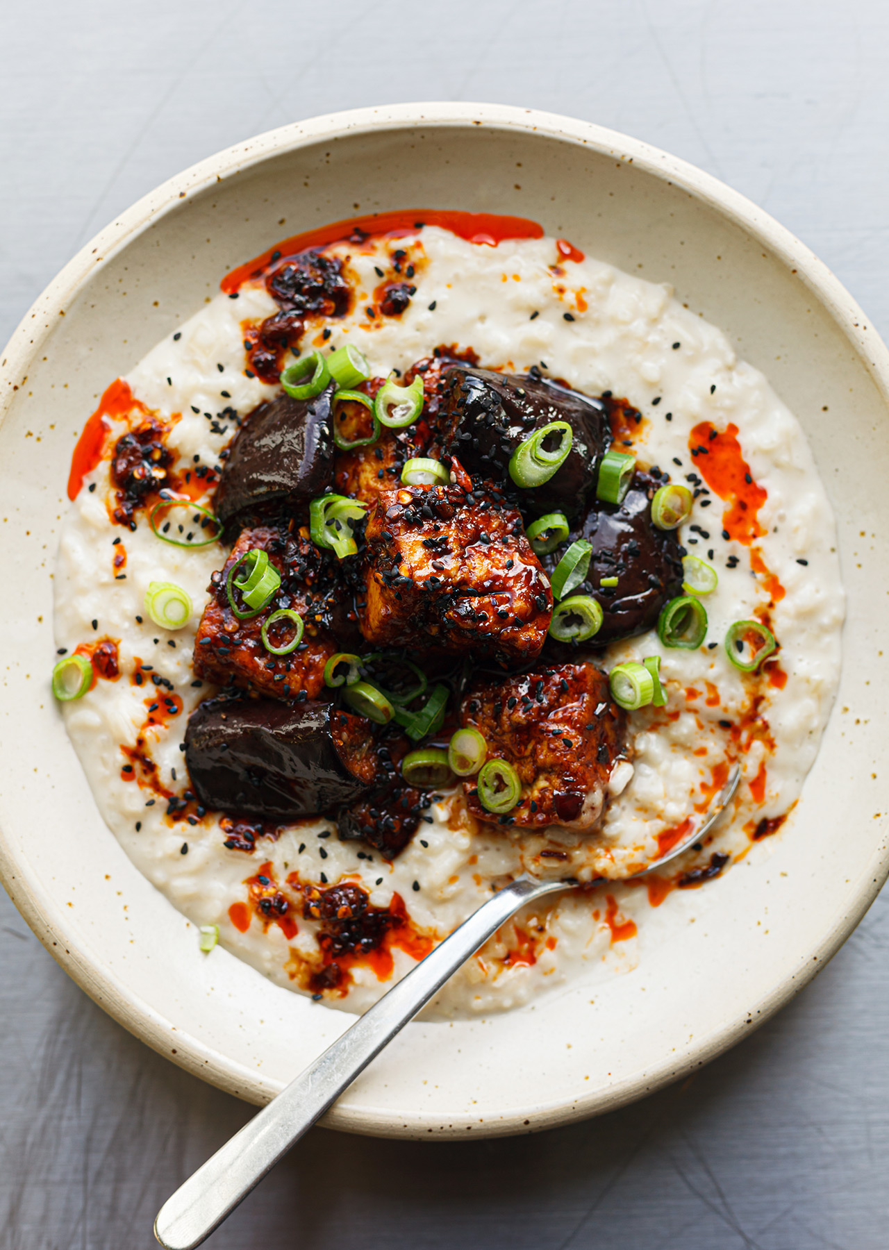 Plant Based Vegan Coconut Risotto With Crispy Chilli Tofu Aubergine Recipe